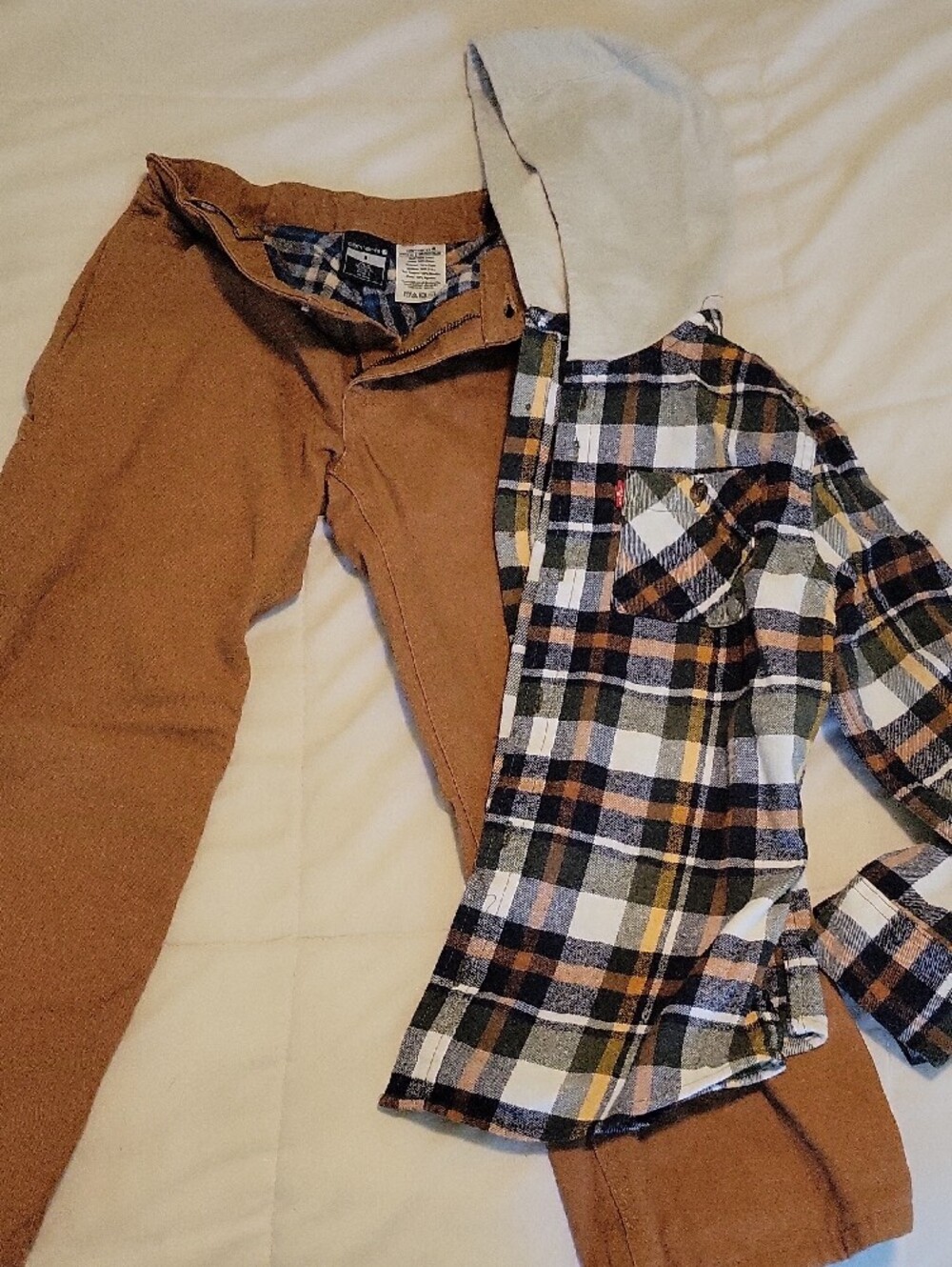 Carhartt Boys Tan Cargo Work Pants with Flannel Lining